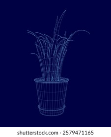 Small plant is sitting in a blue pot on a blue background. The plant is not very large, but it is still noticeable. The blue background gives the image a calm and peaceful feeling