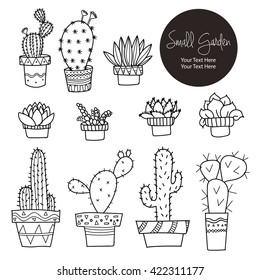 Small Plants And Cactus Hand Doodle