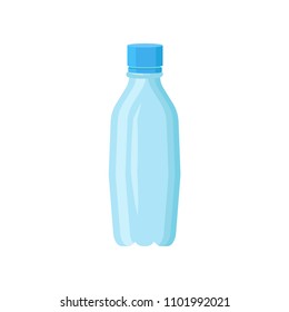 Small plastic bottle for drinking water. Blue transparent container for liquids. Flat vector element for promo poster or banner