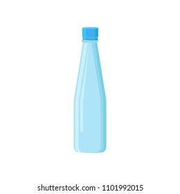 Small plastic bottle with lid for mineral water. Transparent container for storage liquids. Flat vector element for banner or poster