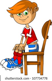 small player in a beautiful form seated on a chair (illustration)