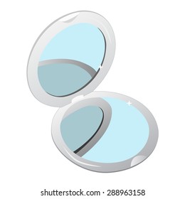 Small pocket makeup woman mirror with uncolored glasses, vector