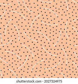 Pequeños puntos de polka y arcos abstractos. Decoración rosa pastel impecable para tejidos modernos, tejidos modernos, almohadas decorativas, ropa de cama. Vector.