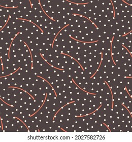 Pequeños puntos de polka y arcos abstractos. Tela oscura y sin inconvenientes para tejidos de moda, tejidos modernos, almohadas decorativas y ropa de cama. Vector.