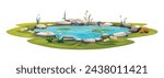 Small pond with water lily. Vector cartoon illustration