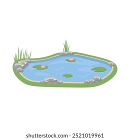Small pond with water lily. Vector cartoon illustration