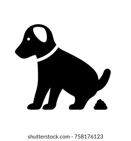 Small pooping dog vector silhouette illustration isolated on white background
