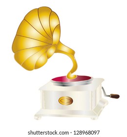small portable phonograph, gold gramophone, isolated on white background vector