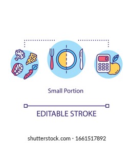 Small portion concept icon. Mindful eating, conscious nutrition idea thin line illustration. Limit plate size, ration control. Vector isolated outline RGB color drawing. Editable stroke