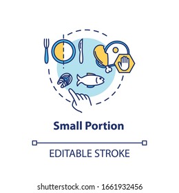 Small portion concept icon. Mindful eating, conscious nutrition idea thin line illustration. Limit plate size, avoid overeating. Vector isolated outline RGB color drawing. Editable stroke