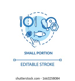 Small portion concept icon. Mindful eating, conscious nutrition idea thin line illustration. Limit plate size, avoid overeating. Vector isolated outline RGB color drawing. Editable stroke