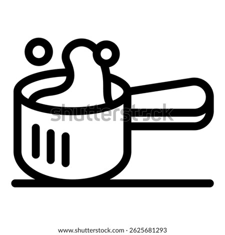 Small pot with handle sits on stove top cooking surface with boiling water bubbling inside