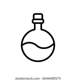 Ícone de garrafa de poção pequena em estilo de linha com topo de cortiça e forma curva. Adequado para alquimia, itens de inventário de fantasia e etiquetas de perigo.