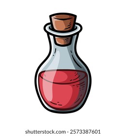 small potion bottle isolated colored drawing line art style sketch classic vintage design illustration