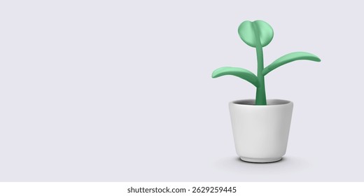 Small Potted Plant Icon. Simple Green Sprout in White Ceramic Pot, Perfect for UI, Eco Projects, and Botanical Themes. Clean Minimal Style. Vector Illustration