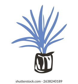 A small potted plant with sleek blue tones in a minimalist design, ideal for adding a touch of nature to modern interiors. This clean and simple illustration represents elegance in home decoration.