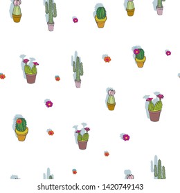 Small Print Colorful Cacti Collection Repeat Pattern SeamlessVector