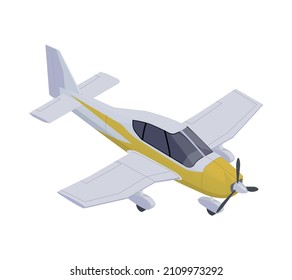 Small private airplane with propeller in isometric style vector illustration