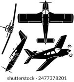 Small private airplane vector set outline