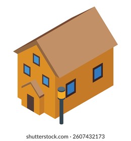 Small private house with a street lamp standing outside, a modern cottage building