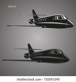 Small private jet vector. Business jet illustration. Luxury twin engine plane