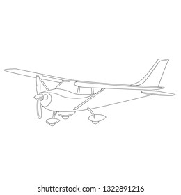 small private plane, vector illustration,  lining draw