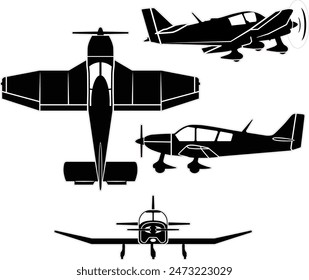 small propeller airplane vector set  with outline