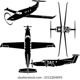 Small propeller airplane vector set with outline