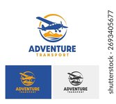 Small Propeller Plane Flying Over Mountains and River Adventure Transport Logo