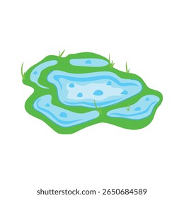 pequeno desenho animado poça. piscina temporária, natureza ao ar livre, líquido moído pequeno sinal de poça. símbolo isolado ilustração vetor