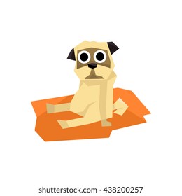 Small Pug Dog Bright Color Simplified Geometric Style Flat Vector Illustrations On White Background