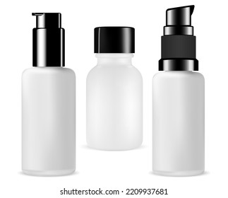 Kleine Pumpenflasche, Kosmetikserumspender-Behältnis. Face Foundation Essence Produkt Flacon. Hautpflegecreme, Feuchtigkeitscreme-Durchstechflasche, luftloser Tropfen für Texturgel oder -lotion, Vektorröhre