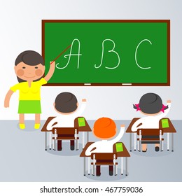 small pupils go to the first lesson in school