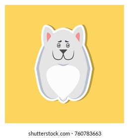 Small puppy of Argentinian dog or mastiff front view flat icon on yellow background. Sitting little purebred pup light color. Vector illustration of thoroughbred dogs. Cartoon drawing graphic design