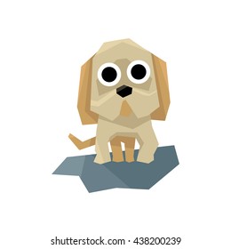 Small Puppy Bulldog Bright Color Simplified Geometric Style Flat Vector Illustrations On White Background