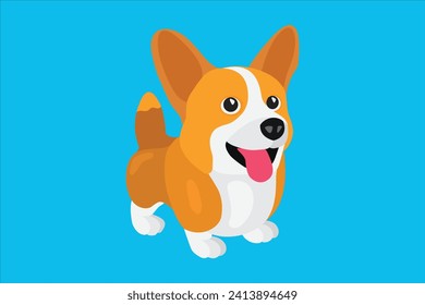 A small puppy. A dog on a blue background with big ears that looks funny.