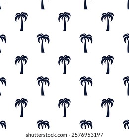 Small purple blue palm trees isolated on white background. Monochrome seamless pattern. Vector simple flat graphic illustration. Texture.