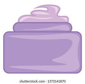 A small purple container filled with purple beauty cream placed on a table vector color drawing or illustration 