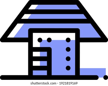 Pequeña casa morada, ilustración, vector sobre fondo blanco.