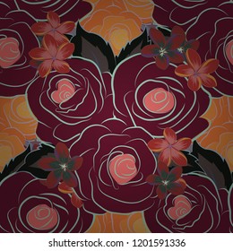 Small purple, orange and red flowers. Cute seamless pattern in small rose flowers. Spring vector floral background. The elegant template for fashion prints.