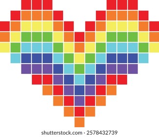 Small rainbow color squares are formed in the shape of a heart. ้heart shape vector illustration.