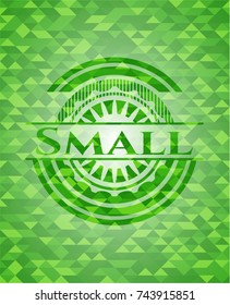 Small realistic green emblem. Mosaic background