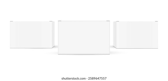 Small Rectangular Packaging Boxes Mockups, Front View, Isolated On White Background. Vector Illustration