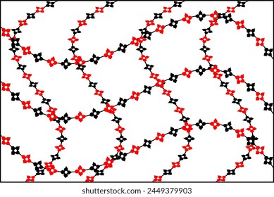 Small red and black floral patterns arranged in a flowing grid.