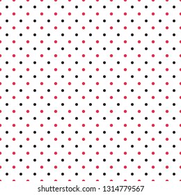 Small red and black polka dot pattern on white background. Vector graphic.