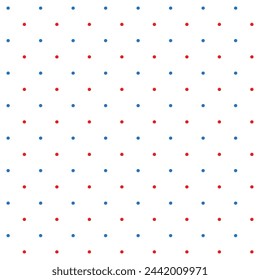 Pequeño vector de patrón de lunares sin costuras rojo y azul, fondo blanco. Tema navideño