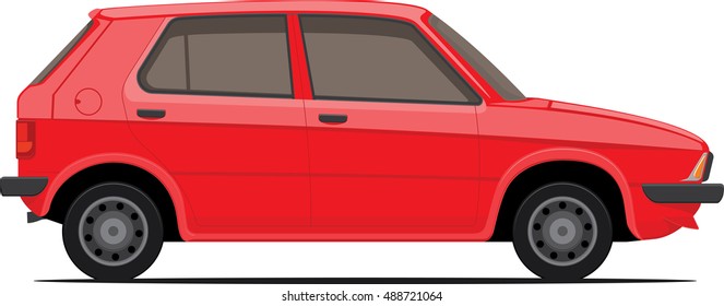 Small red car side view isolated on white. Vector illustration