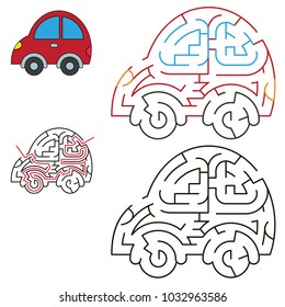 Small red car transport, the labyrinth simple horizontal maze for nerdy children. Search hidden way, the educational game for kids.