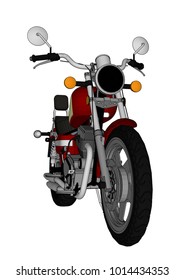 Small red classic chopper look. Vector color illustration with contour lines
