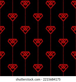 Pequeños rojos contorno de diamantes lineales aislados en fondo negro. Patrón monocromo a rayas sin fisuras. Ilustración gráfica plana vectorial simple. Textura.